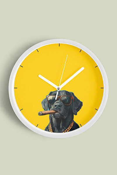 JHAAR Cool Dog Design Modern Wall Clock - 42cm - White Case with Glass Front ...