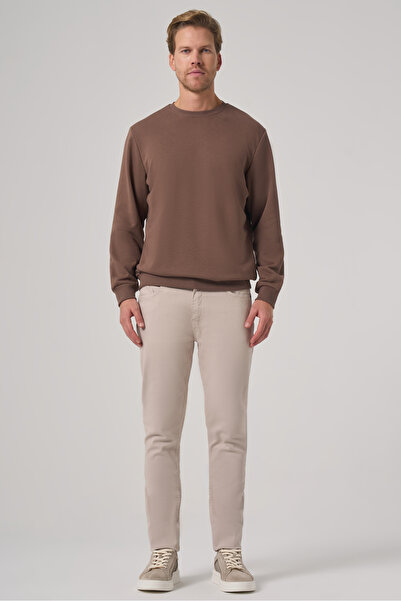 Morven Men's Brown Basic Crew Neck Sweatshirt