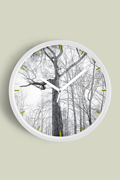 JHAAR Ceas de perete modern cu peisaj natural - 42cm - Carcasă albă cu sticlă...