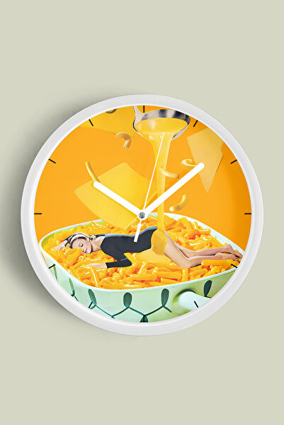 JHAAR ساعة حائط بتصميم عصري على شكل معكرونة - 30 سم - هيكل أبيض مع واجهة زجاج...