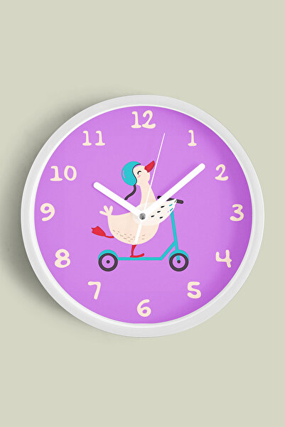 JHAAR Scooter Yapan Sevimli Kaz / Ördek Çocuk Odası Duvar Saati - 30cm - Önü ...