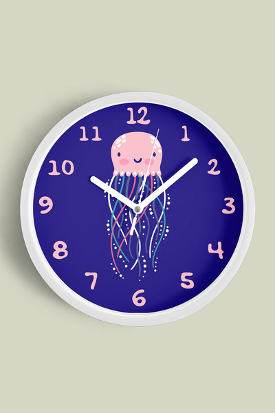 JHAAR Ceas de perete pentru camera copiilor cu ilustrație cu meduze drăguțe -...