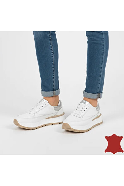 piele naturala Women's casual white and silver leather shoes with comfortable thick sole F001-892