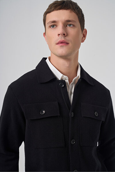 Morven Men's Black Trendy Buttoned Cardigan with Flap Pockets