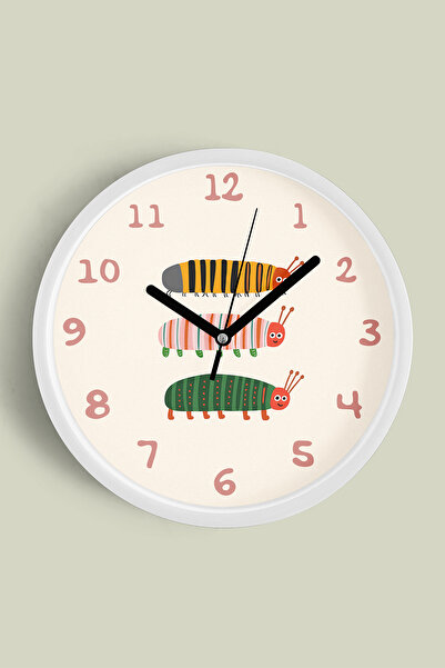 JHAAR Ceas de perete pentru camera copiilor cu trei omizi drăguțe - 35 cm - C...