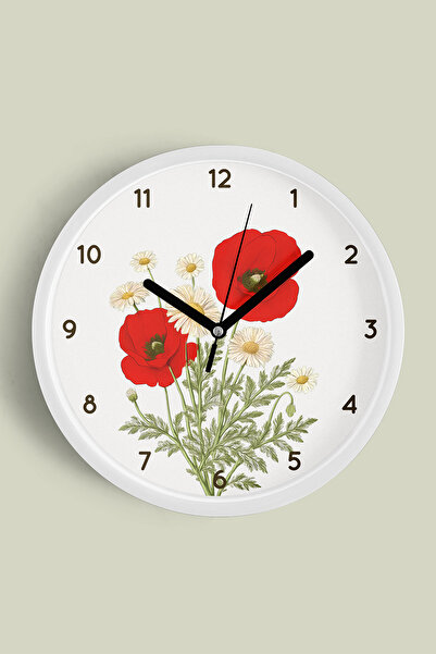 JHAAR Ceas de perete cu design modern, flori abstracte - 30 cm - Carcasă albă...