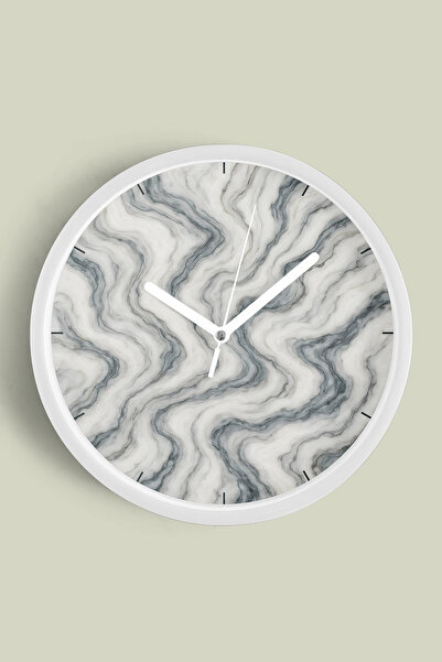JHAAR Ceas de perete abstract cu aspect de marmură - 35 cm - Carcasă albă cu ...