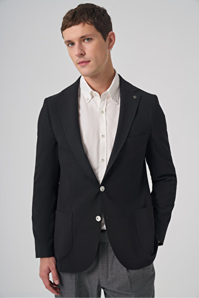 Morven Men's Black Trend Slim Fit Mono Collar Jacket