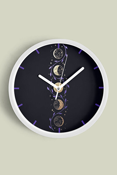 JHAAR Ceas de perete modern Fazele Lunii - 30cm - Carcasă albă cu sticlă fron...