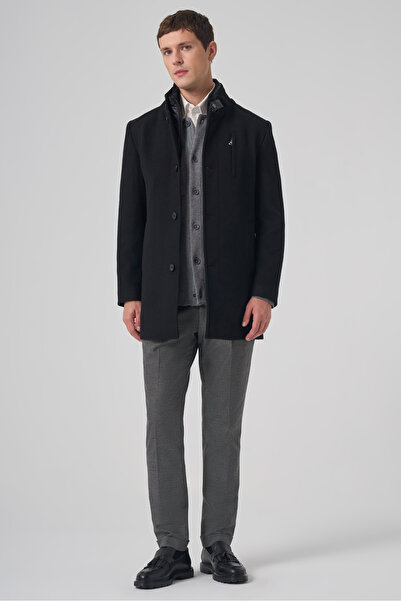 Morven Men's Black Wool Dynamic Fit Kambet Çıkma Mostra Coat