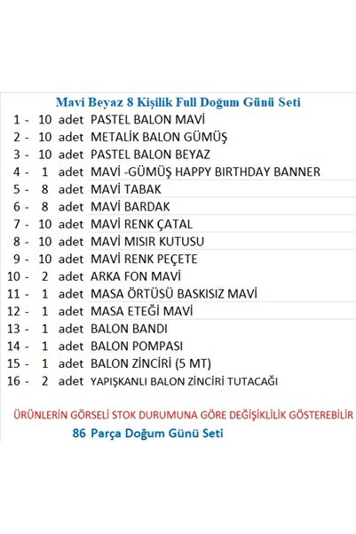ZENVİVA Blue and White 8-Person Full Birthday Set