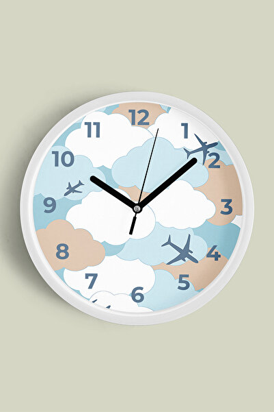 JHAAR Ceas de perete pentru camera copiilor, cu design de avion - 30 cm - Car...