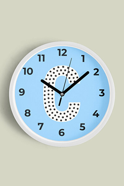 JHAAR Ceas de perete pentru camera băieților Litera C - 30cm - Carcasă albă c...