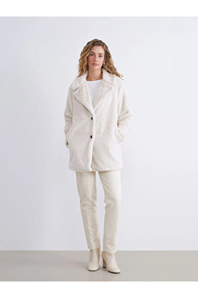 LC Waikiki LCW Modest Bej Ceket Yaka Kadın Kürk Kaban