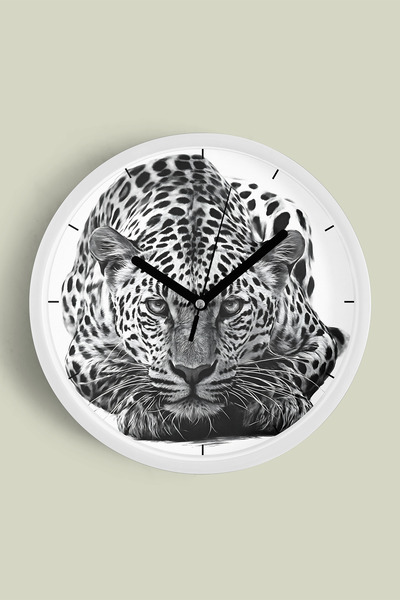 JHAAR Ceas de perete modern cu tematică tigru - 25 cm - Carcasă albă cu sticl...