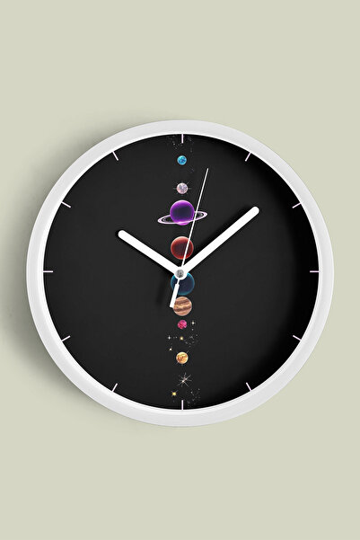 JHAAR Ceas de perete cu design modern Planets - 30 cm - Carcasă albă cu sticl...
