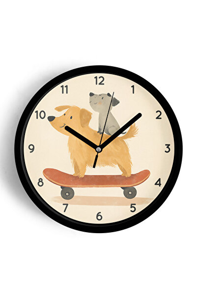 JHAAR ساعة حائط حديثة لغرفة الأطفال على شكل كلاب لطيفة ترقص - 42 سم - هيكل أس...