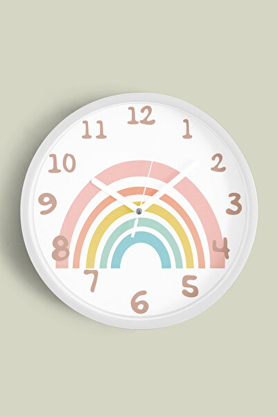 JHAAR Pastel Gökkuşağı Modern Tasarım Çocuk Odası Duvar Saati - 30cm - Önü Ca...