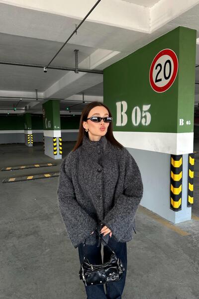 mylove Keçe Tüylü Dikiş Detay Ceket Antrasit