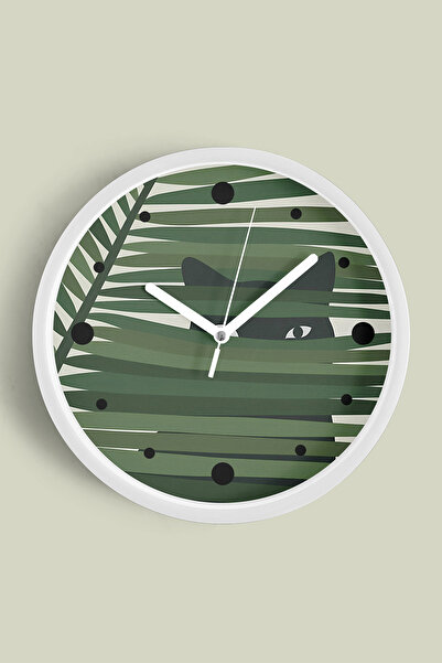 JHAAR Ceas de perete modern cu tematică pisici - 35 cm - Carcasă albă cu stic...