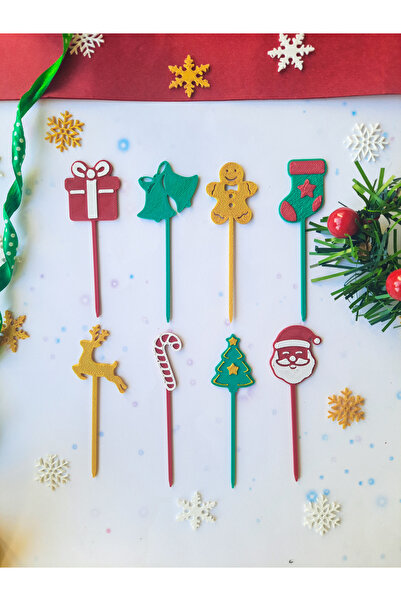 Atolye Doruk Christmas Cupcake Toothpick-Santa Claus-Pine Tree-Cookie Man Pastry Toothpick, New Year Cocktail Stick