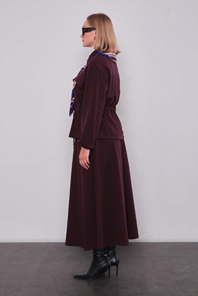 Levidor Burgundy Gold Zipper Detailed Skirt Set