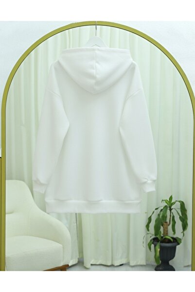 Modamorfo Bow Detailed Hooded Combed Cotton Sweatshirt -White