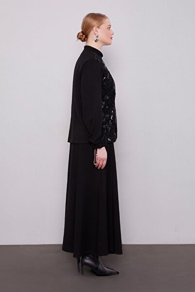 Levidor Black lace sequin detail skirt set