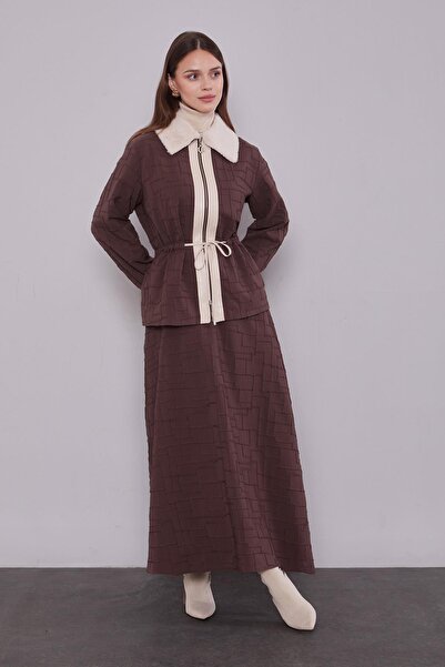 Levidor Coffee Self-Patterned Skirt Set