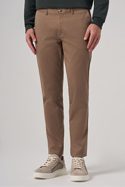 Morven Men's Beige Cotton Trend Slim Fit Chino Trousers