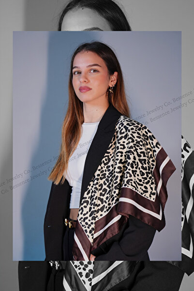 Bessence Jewelry Co Classic Leopard Silk-Touch Kare Fular – 70x70 cm, Kahve &...