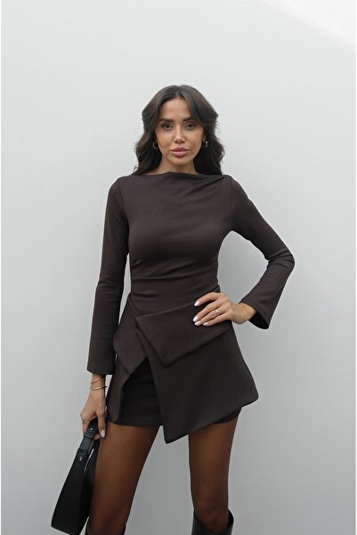 Havoş Brown Skirt Piece Detailed Dress