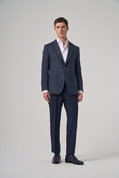 Morven Men's Marine Polyviscon Trend Patterned Dynamic Fit Mono Collar Jacket