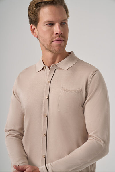 Morven Men's Beige Trend Polo Neck Shirt Knitwear