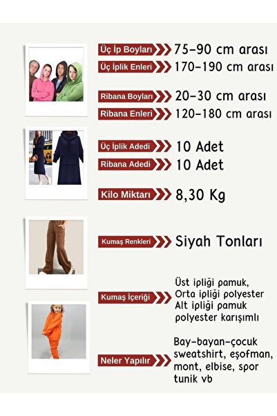 Yiğit Kumaş Ribbed 3-Thread Fabric Set, 10 Pieces with Lengths Ranging from 75-90 cm