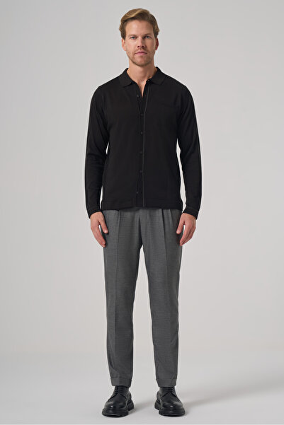 Morven Men's Black Trend Polo Neck Shirt Knitwear