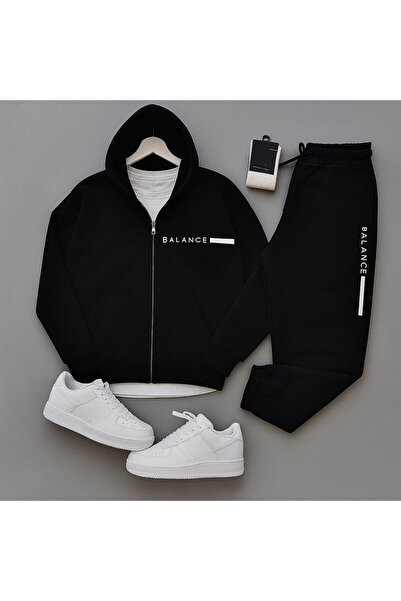 Baycombine35 Black New Season Balance Written 3 Thread Cardigan-Sweatpants 2-Piece Set