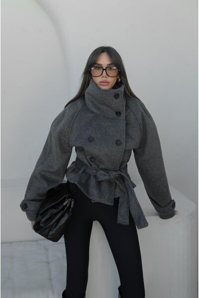 Havoş Anthracite arica Mock Neck short coat