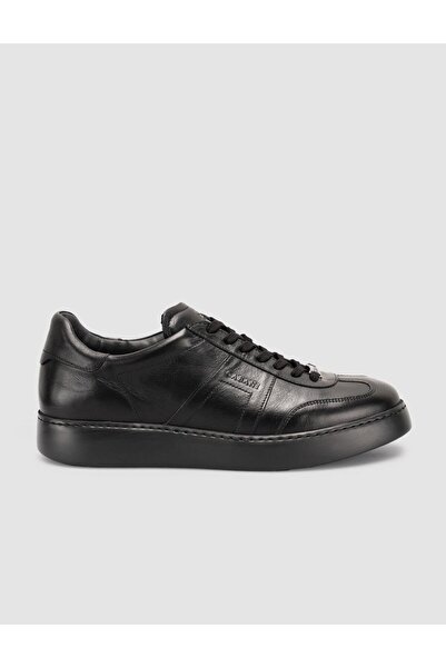 Cabani Genuine Leather Lace-Up Black Men's Sports Shoes