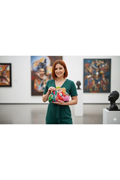 Sacs Fous Kadın Özel Tasarım El İşçiliği Desenli Ahşap Çerçeveli Klipsli Port...