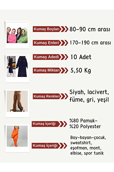 Yiğit Kumaş Fleece-Lined 3-Thread Fabric Set, 10 Pieces with Lengths Ranging from 80-90 cm