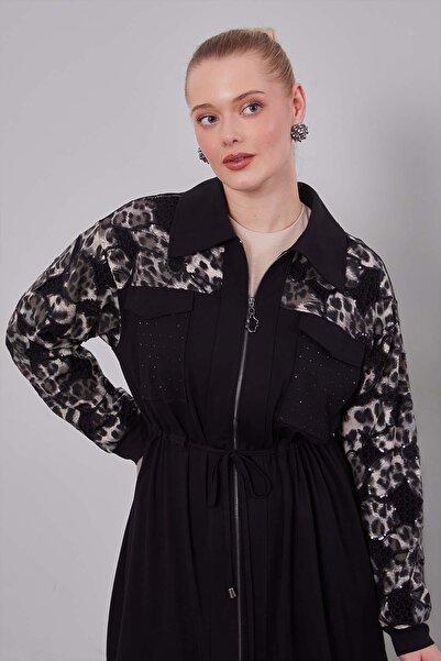 Levidor Black Leopard Sleeve Patterned Double Suit