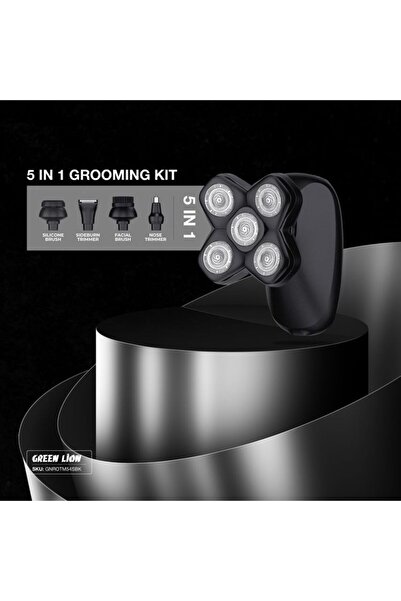 Green Lion 5-in-1 Rotary Shaver - Wet/Dry, DC260 Motor, 2-Speed, IPX7, Black