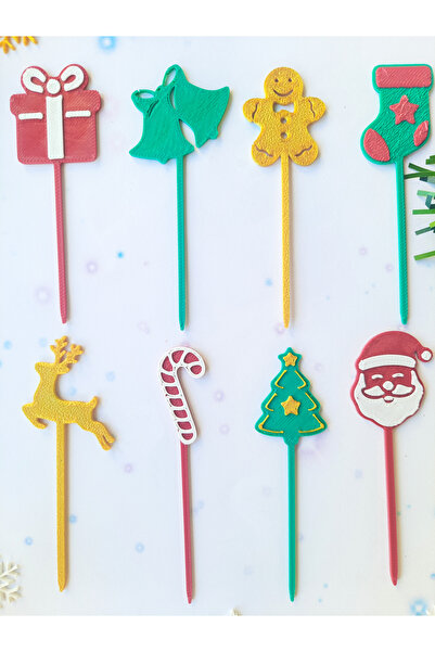 Atolye Doruk Christmas Cupcake Toothpick-Santa Claus-Pine Tree-Cookie Man Pastry Toothpick, New Year Cocktail Stick
