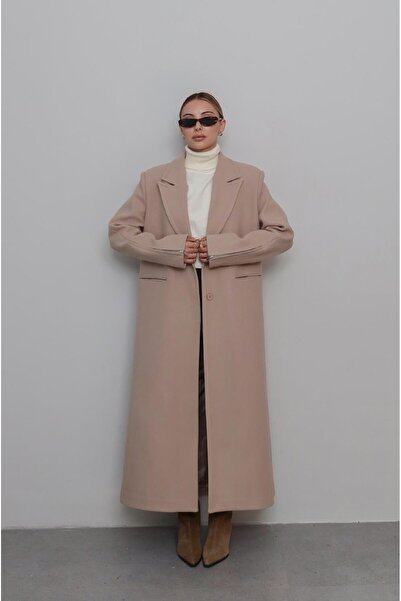 Havoş Dark Beige Coat with Zipper Detail on the Sleeves
