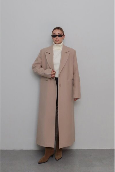 Havoş Dark Beige Coat with Zipper Detail on the Sleeves