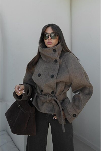 Havoş Light brown arica Mock Neck short coat