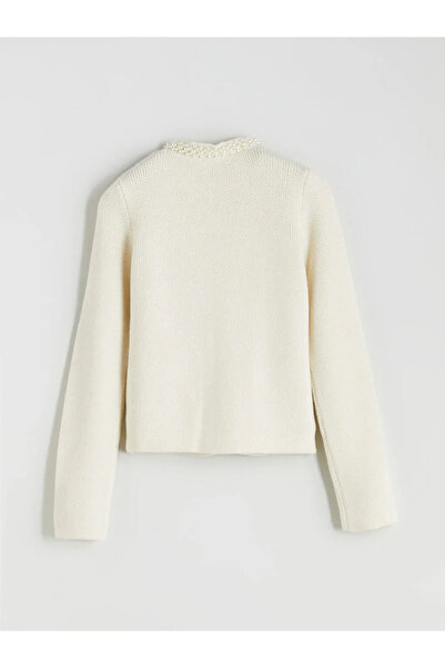 LC Waikiki Crew Neck Pearl Embroidered Women's Knitwear Cardigan