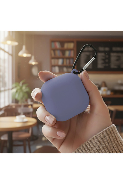 Samsung CaseOnn Galaxy Buds 2 - Buds 2 Pro Kılıf Askı Aparatlı Mat Silikon Lavanta Grisi