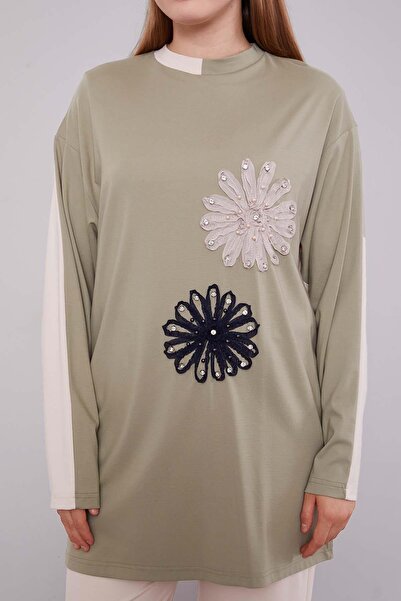 Levidor Beige-Khaki Double Floral Motif Double Set